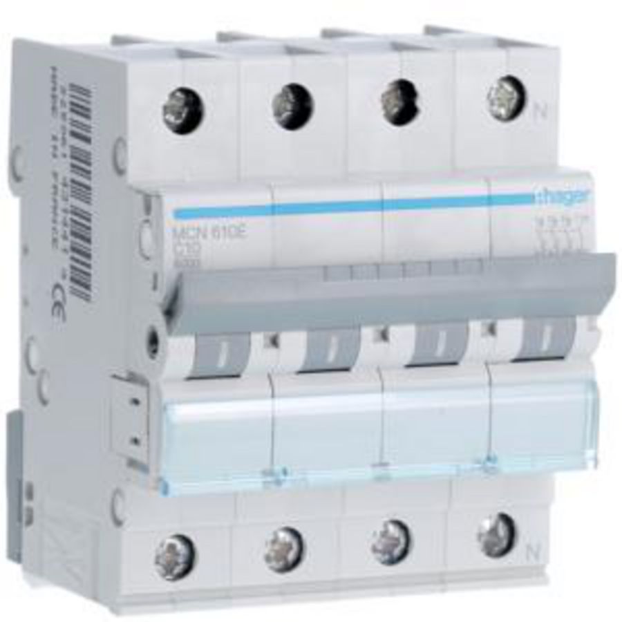 Installatieautomaat 3-polig + Nul 10A C-karakteristiek 6kA