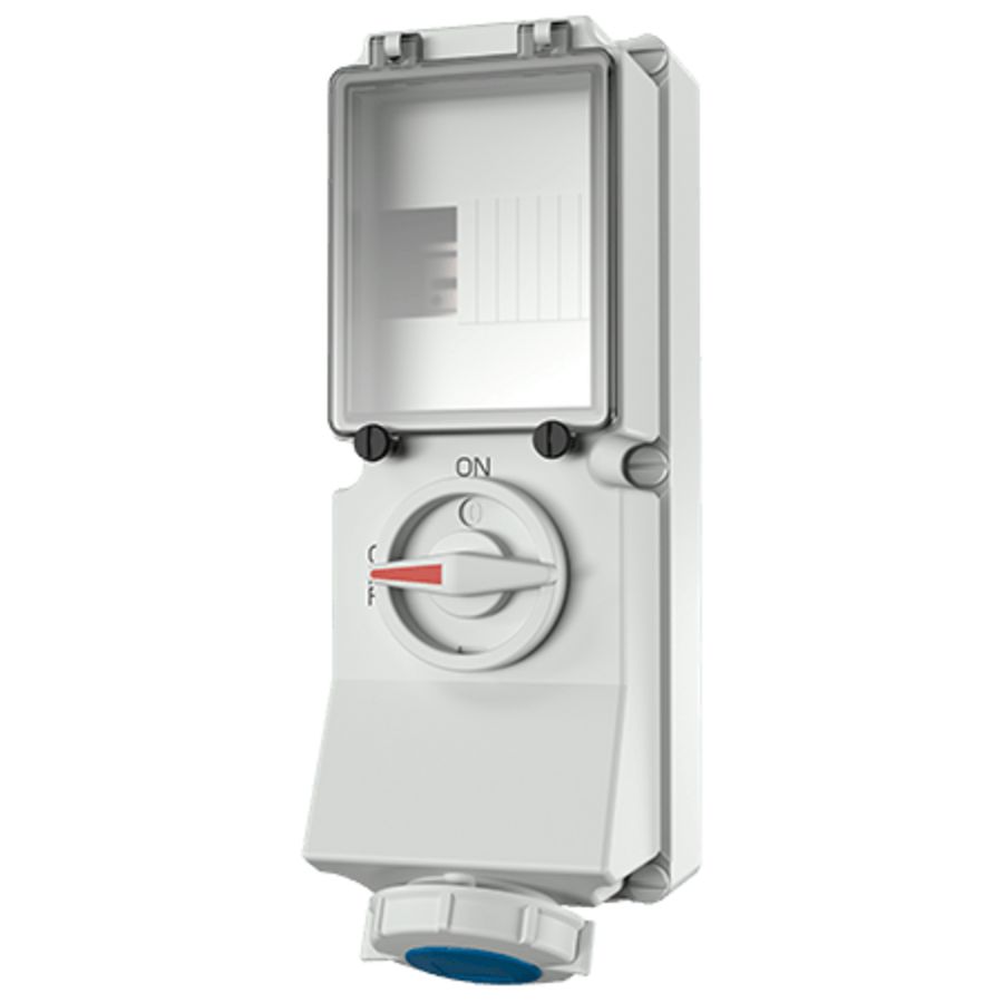Wandcontactdoos 16A 3-polig  6H 230V IP67 DUO + rail