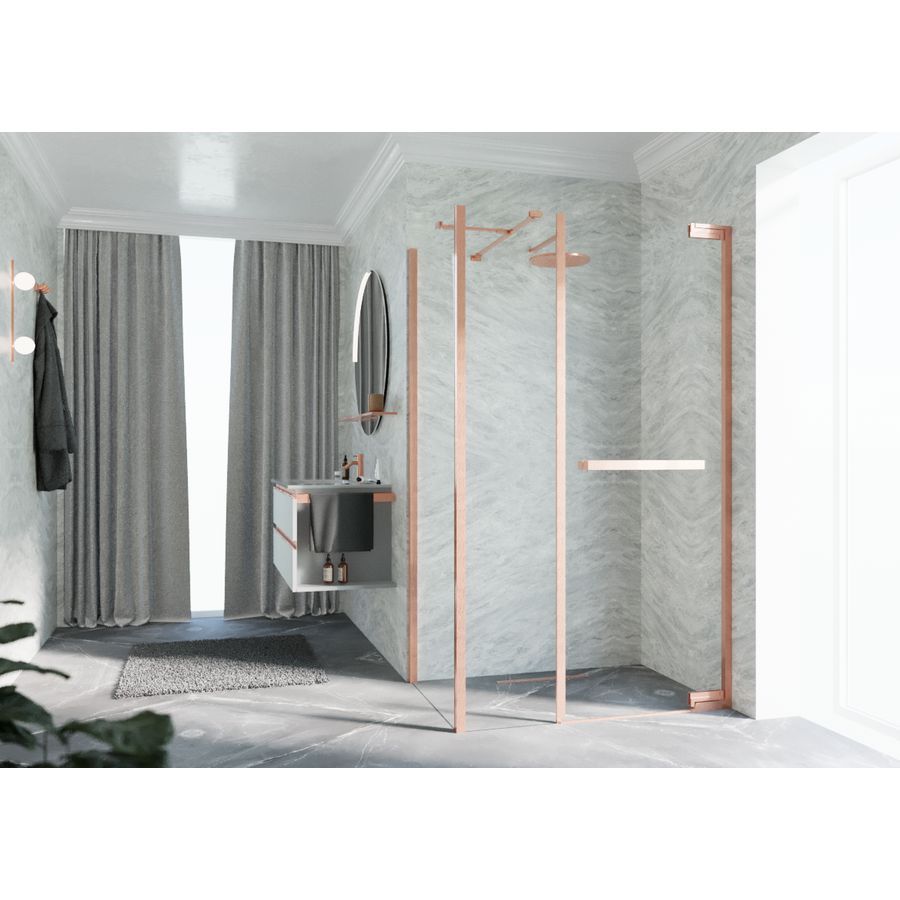Douchedeur met vast paneel N180 type GFL 100 bereik 990-1020x2000mm helder glas brushed red gold