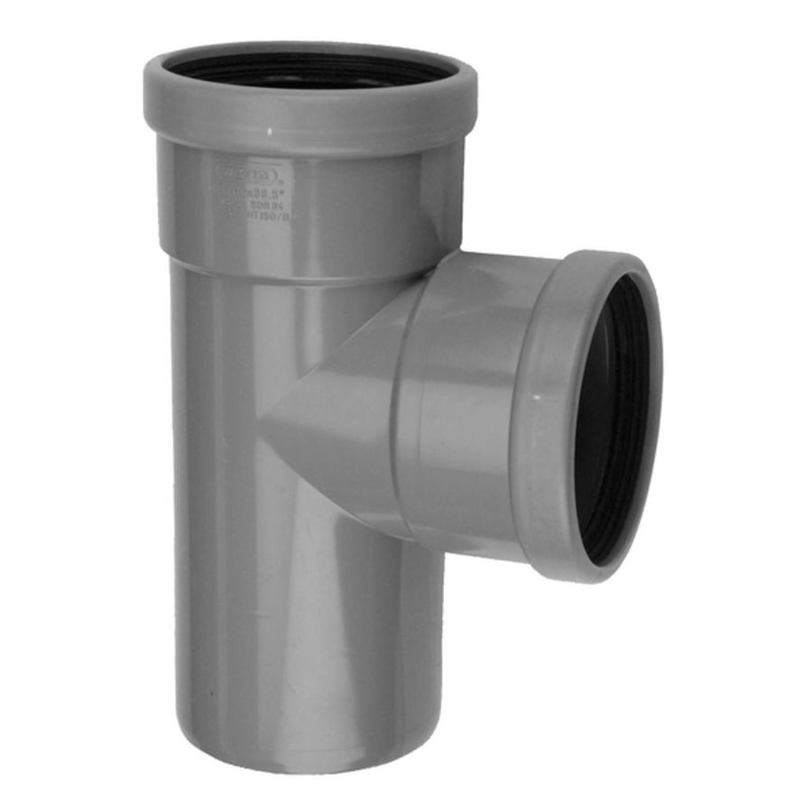 Wafix PVC manchet T-stuk 88° 125mm SN4 grijs 2x mof/spie