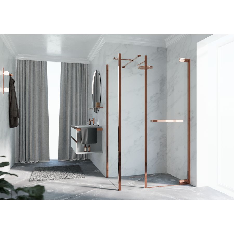 Douchedeur met vast paneel N180 type GFL 100 bereik 990-1020x2000mm helder glas shiny red gold