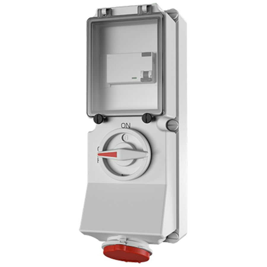 Wandcontactdoos 32A 5-polig  6H 400V IP44 DUO + aardlek