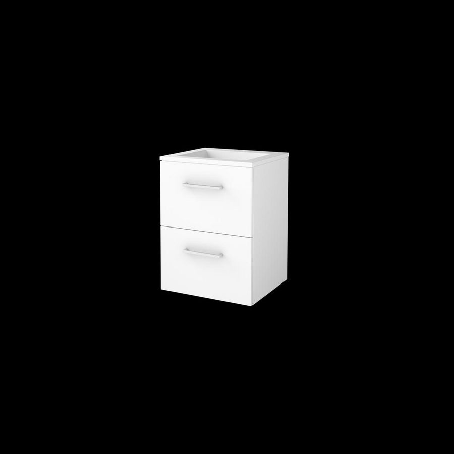 Set START-46 onderkast ice white 50cm grepen chroom 2x la acryl wastafel 1x kraangat (S46GR50A1IW)