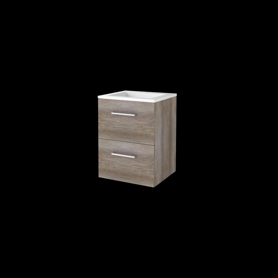 Set START-46 onderkast scotch oak 50cm grepen chroom 2x la acryl wastafel 1x kraangat (S46GR50A1SO)