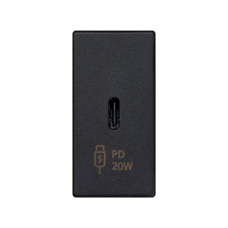 USB-C inbouwmodule 20W PD/QC zwart 22,5x45mm