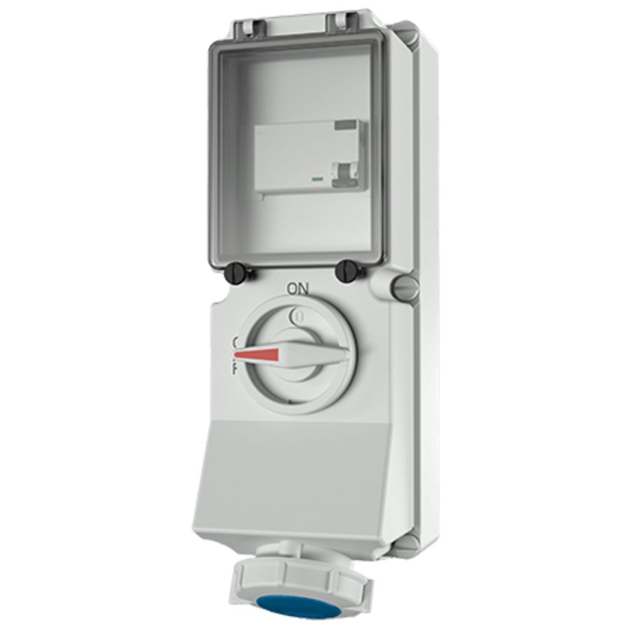 Wandcontactdoos 16A 3-polig 6H 230V IP67 v.v. FI
