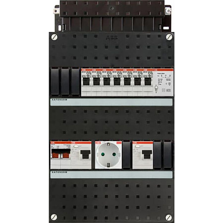Groepenkast 7 groepen achter 2x 30mA + T + HS + wandcontactdoos 1-fase