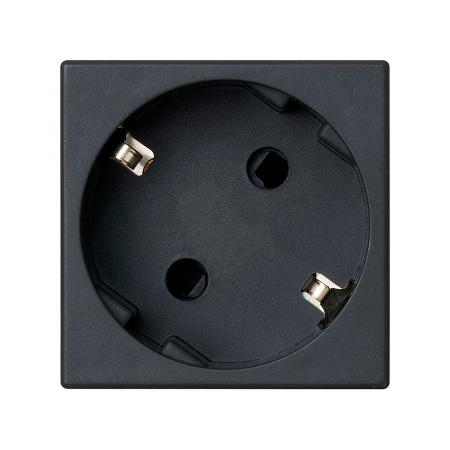 Schuko WCD zwart met randaarde 16A 250V 45x45mm