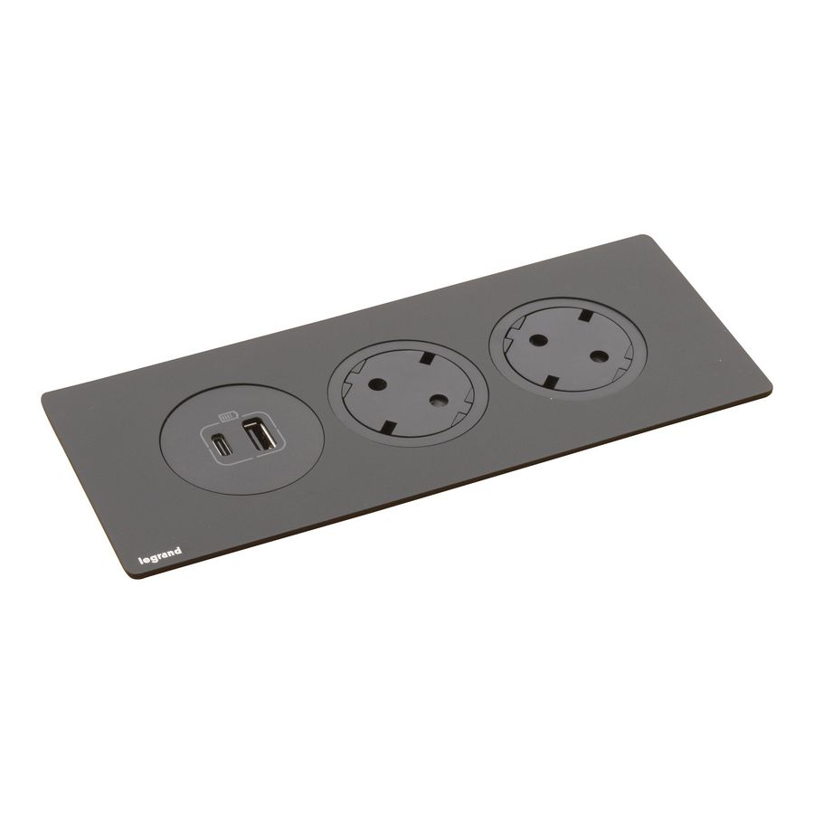Mechanismen 3x met 2 Wandcontactdoos + USB zwart Disq"in