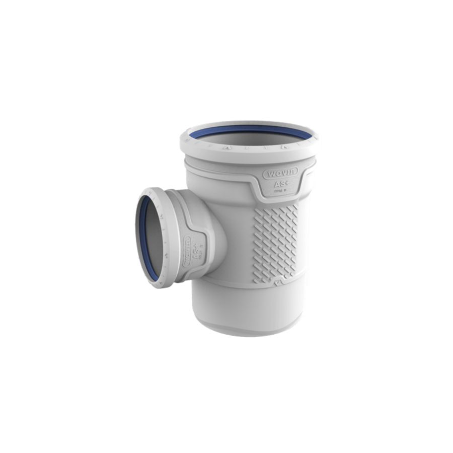 T-stuk PP AS+ geluidsarm 87° lichtgrijs 125x110x125mm mof x mof x spie