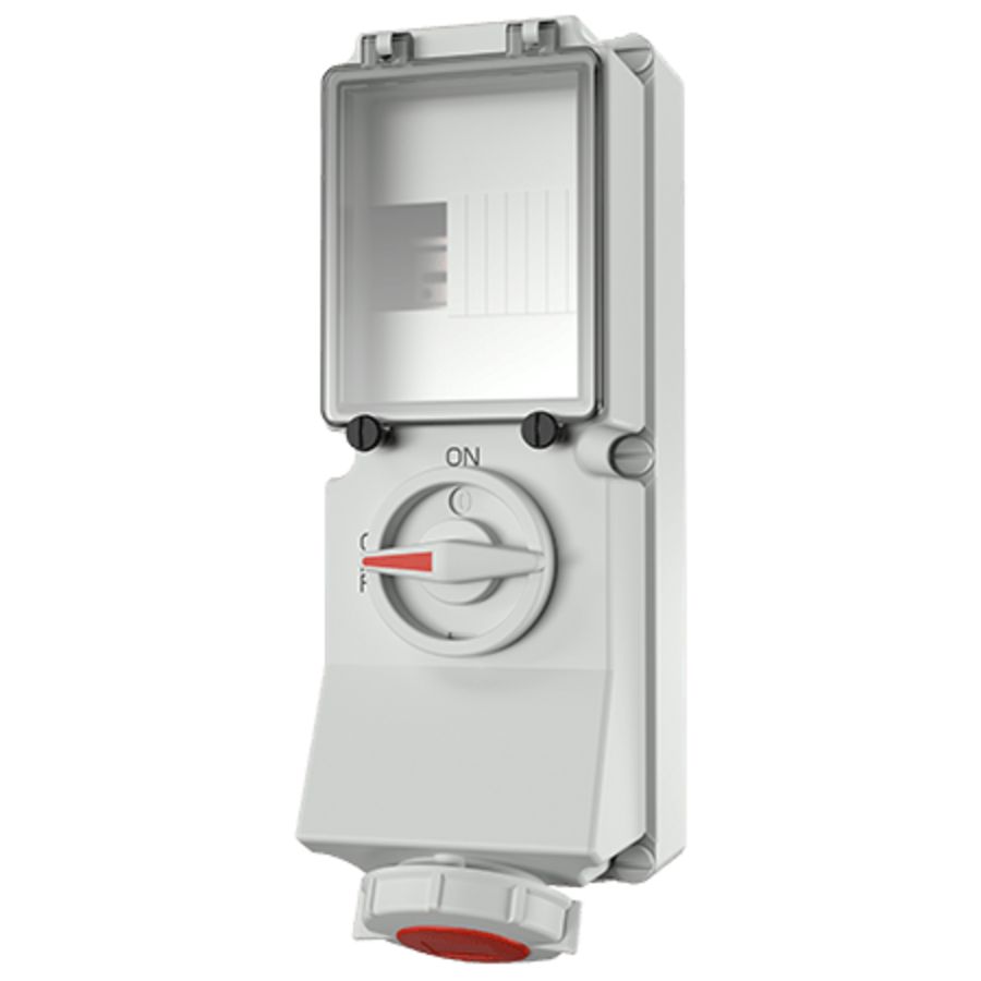 Wandcontactdoos 32A 4-polig  6H 400V IP67 DUO + rail