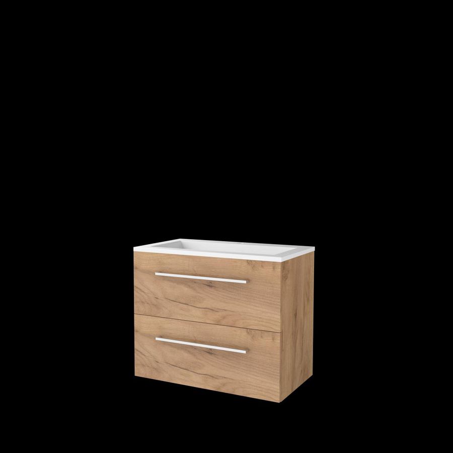 Set START-46 onderkast whisky oak 80cm grepen chroom 2x la acryl wastafel 1x kraangat (S46GR80AWO)