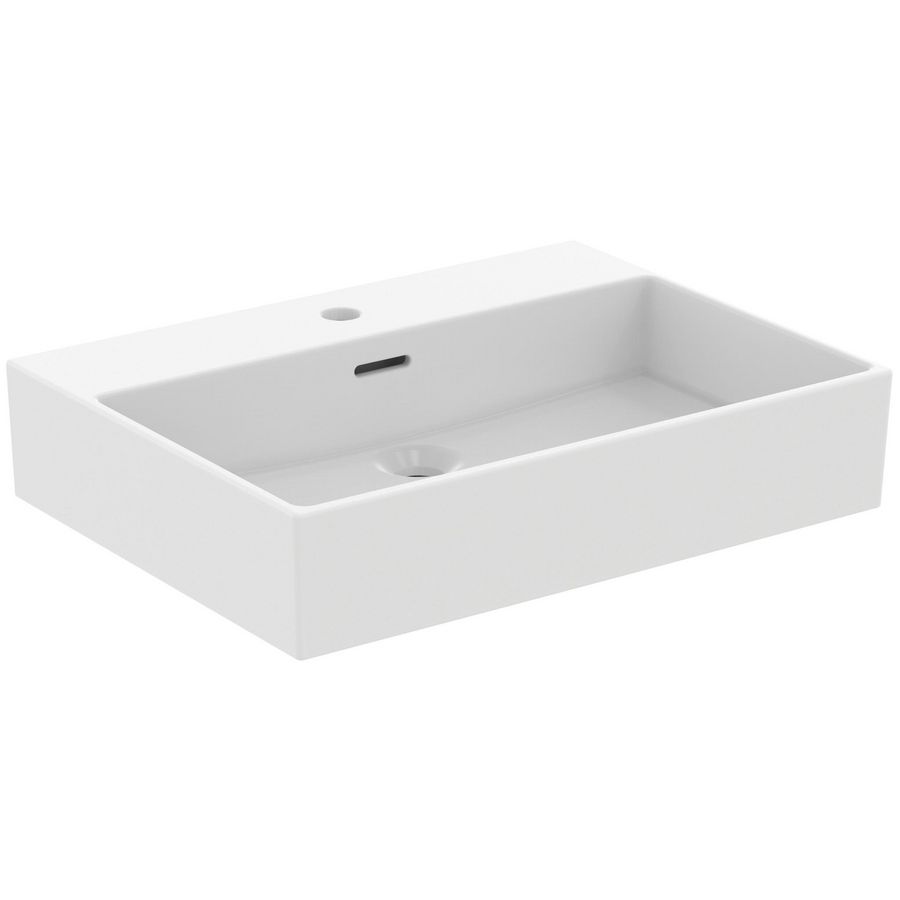 Wastafel 615x450x150mm silk white 1 kraangat m. overloop Extra R0542V1