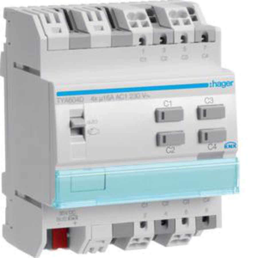 Schakelactor bussysteem KNX 4-voudig 16A capacitief