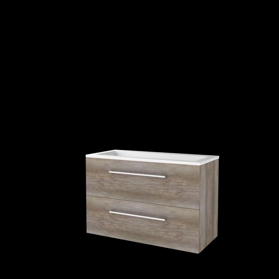 Set START-46 onderkast scotch oak 100cm grepen chroom 2x la acryl wastafel z/ kraangat (S46GR100A0SO)