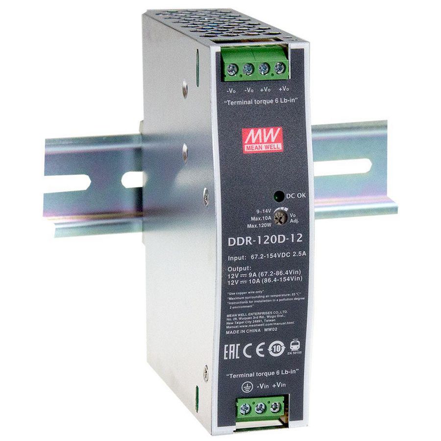 DC-DC extra small ind DIN rail conv 120W 48V 9-18Vdc