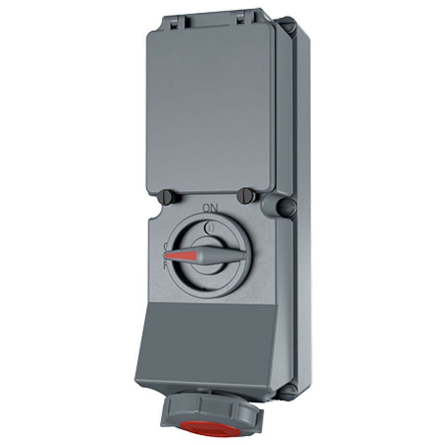 Wandcontactdoos 32A 5-polig  6H 400V IP67 DUO + rail 7294
