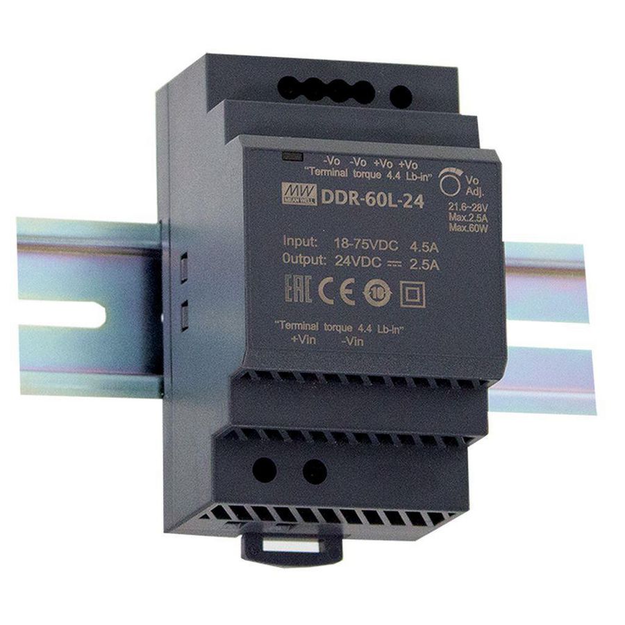 DC-DC extra small ind DIN rail conv 60W 12V 18-75Vdc