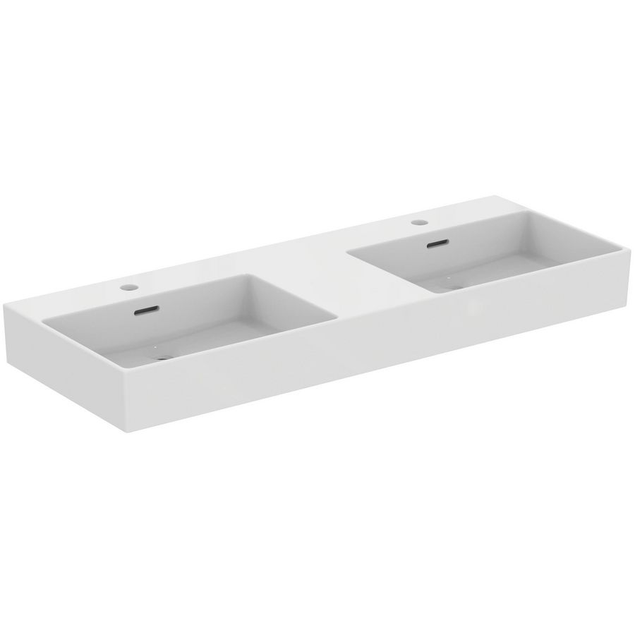Dubbel Wastafel 1215x450x150mm gl wit 2 kraangaten overloop Extra