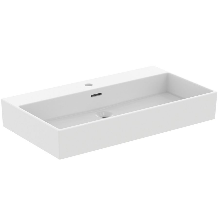 Wastafel 815x450x150mm silk white 1 kraangat m. overloop Extra R0537V1