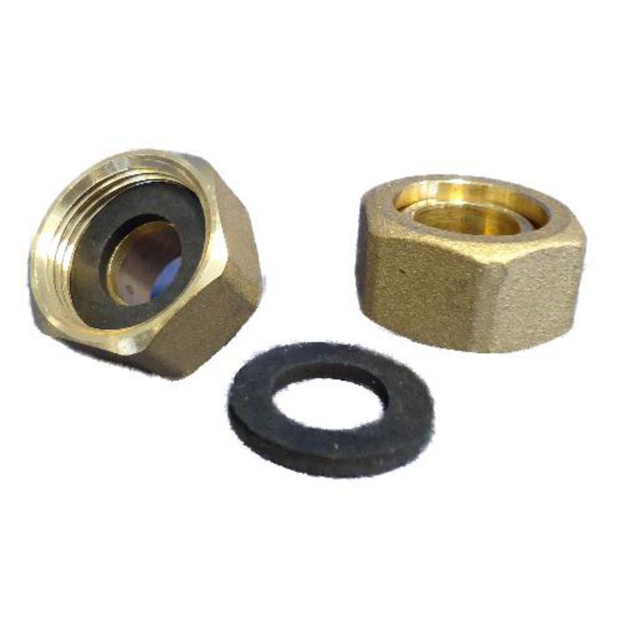 Set a 2st. 2-Delige koppeling Qn2.5 1"bn. vlakd.x22mm cap.