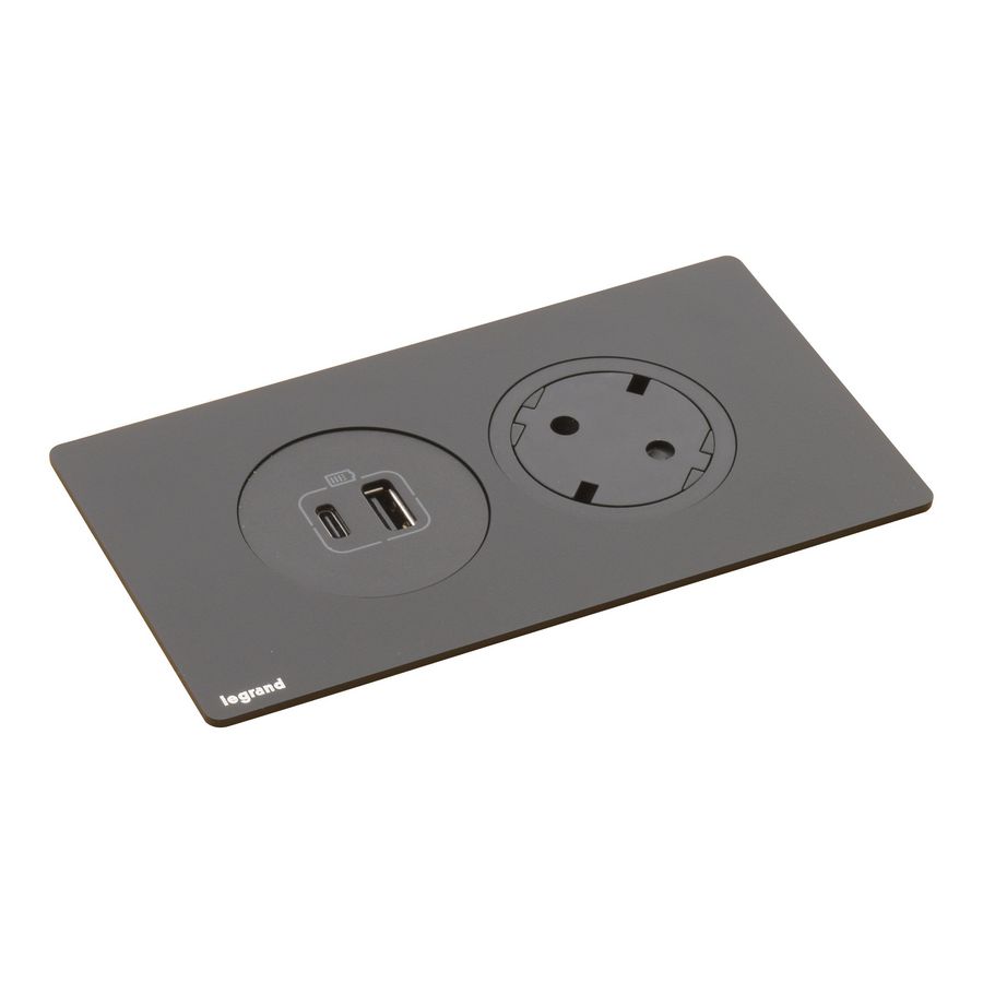 Mechanismen 2x met 1 Wandcontactdoos + USB zwart Disq"in