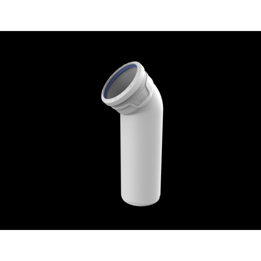 Verlengde bocht PP AS+ geluidsarm 45° lichtgrijs 110mm mof x spie