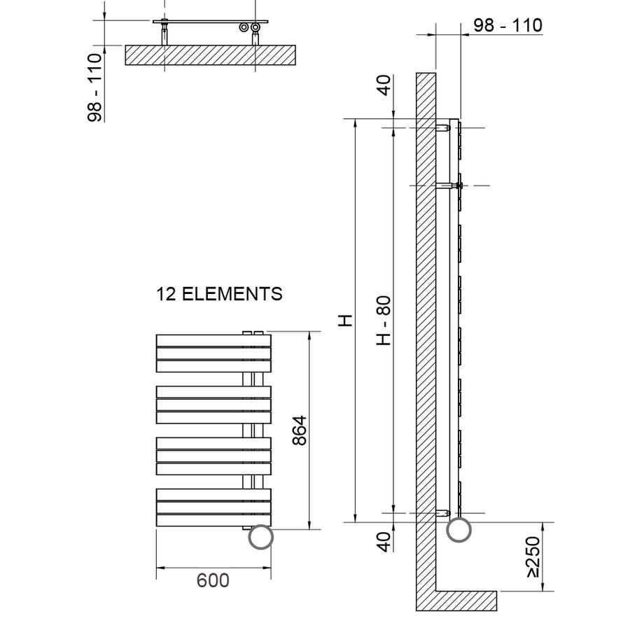 Radiator Kelly Rechts E-Comfort 900x600mm 600W 50cm Wit