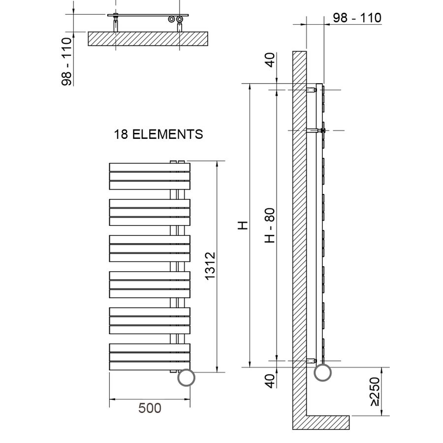 Radiator Kelly Rechts E-Comfort 1300x500mm 700W 50cm Wit