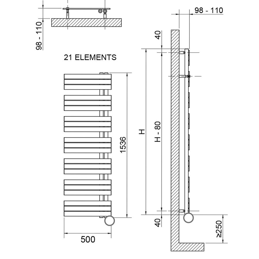 Radiator Kelly Rechts E-Comfort 1500x500mm 900W 50cm Wit
