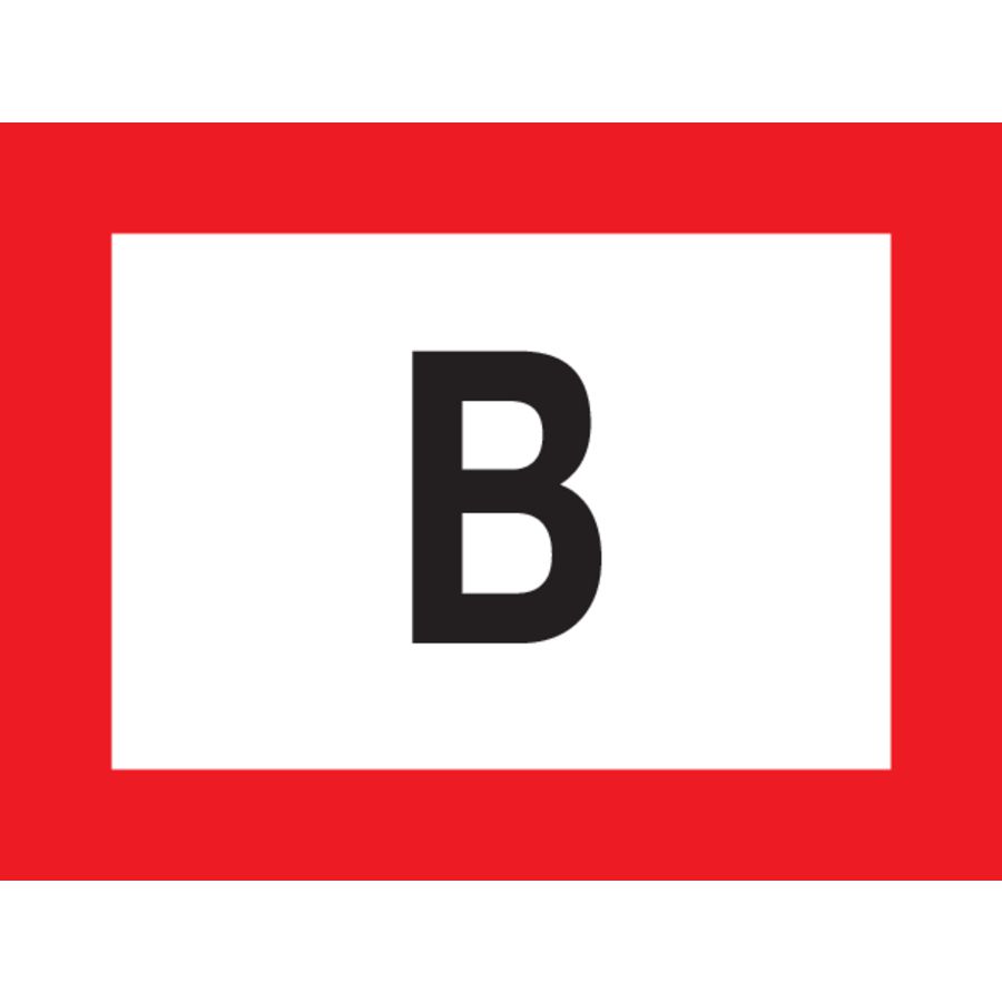 STICKER 300x400 "B" FOND WIT,RAND ROOD,LETTER ZWRT