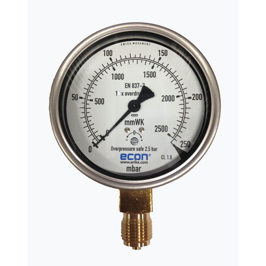 Manometer 100mm 0-250mbar 1/2" bt. radiaal