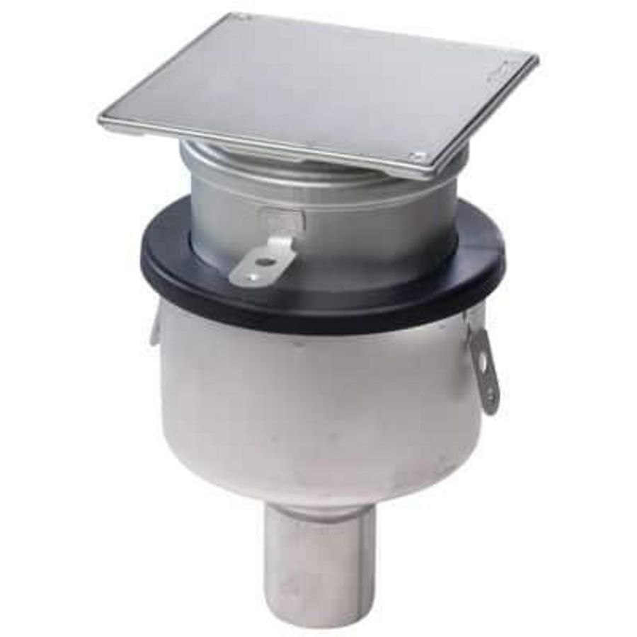 Vloerput RVS304 145x145mm onderuitlaat 50mm luchtdicht afsluitbaar incl. vacuumzuignap