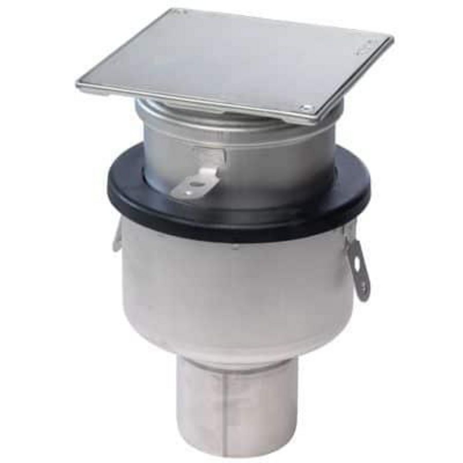 Vloerput RVS304 145x145mm onderuitlaat 75mm luchtdicht afsluitbaar incl. vacuumzuignap