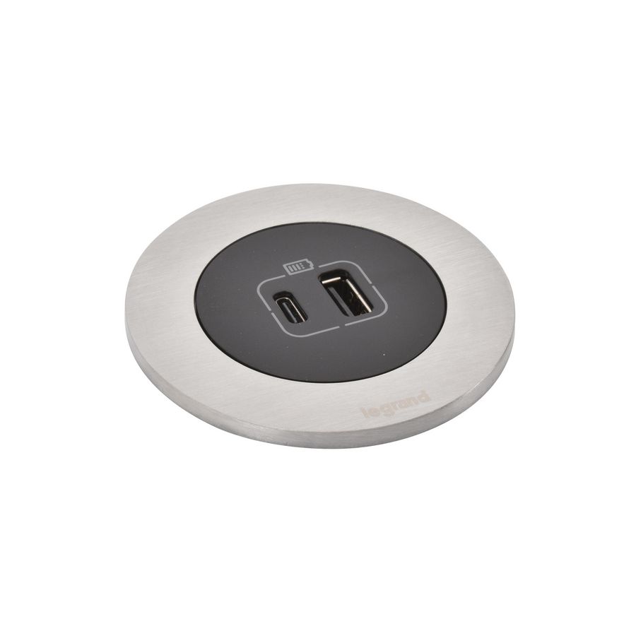 USB A+C 15W ALU + stekker+snoer L0,5m. Disq60