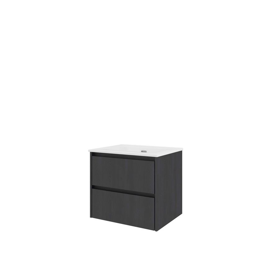 Set Proline porselein Elegant wastafel wit zonder kraangat onderkast symmetrisch black oak 60x46cm