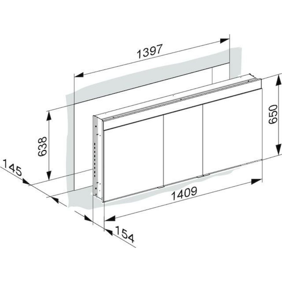 Edition 400 spiegelkast 1410x650x154mm zilver geelox.wandinb