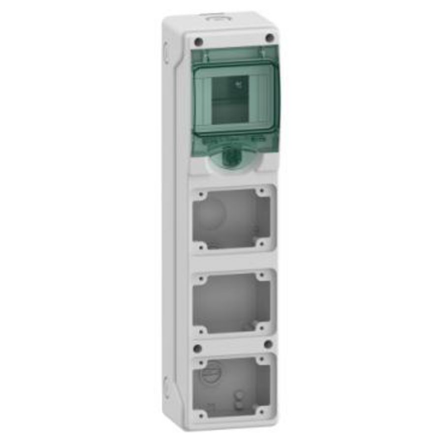 Mini verdeler contactdoos, 1x4 mod. 3 openingen 65x85mm (W)98mm