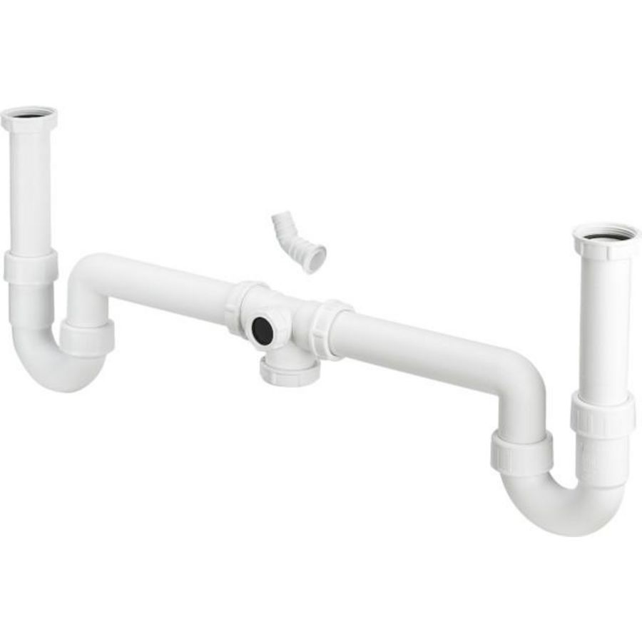 PP dubbele gootsteensifon 1.1/2" wit 80 - 680mm verstelbaar