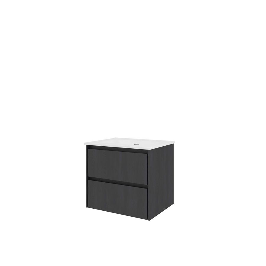 Set Proline porselein Elegant wastafel wit met 1 kraangat onderkast symmetrisch black oak 60x46cm