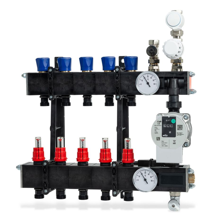 1-groep verdeler UFH-CDE composiet stadsverwarming Essent / Vattenfall incl. A-pomp