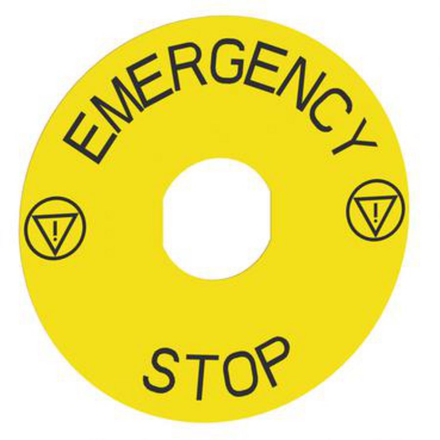 Tekstschild 90mm Gat 30mmEMERGENCY STOP" Gee Harmony 9001K