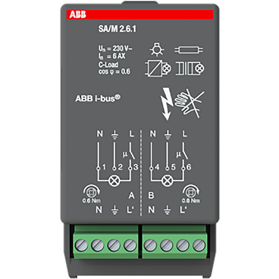 Schakelaktormodule KNX 230V AC 2x 6A ruimtecontroller (SA/M2.6.1)