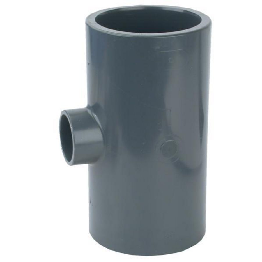 PVC druk T-stuk verlopend 90° 110x40x110mm PN16 grijs