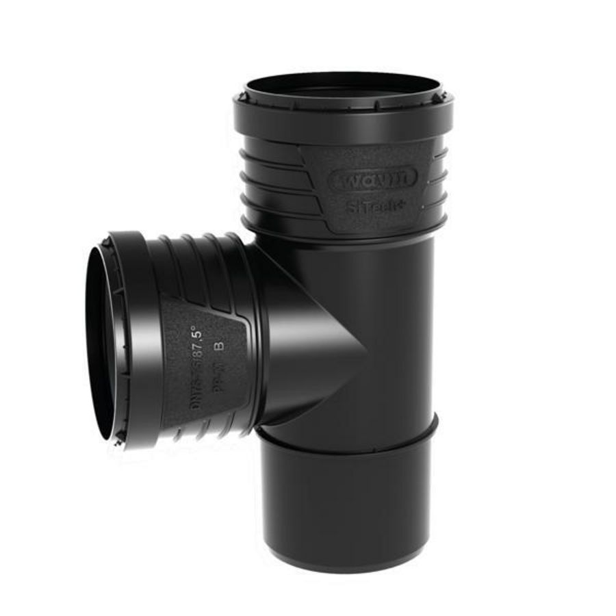 Sitech+ geluidsarm PP T-stuk 87,5° zwart 125mm