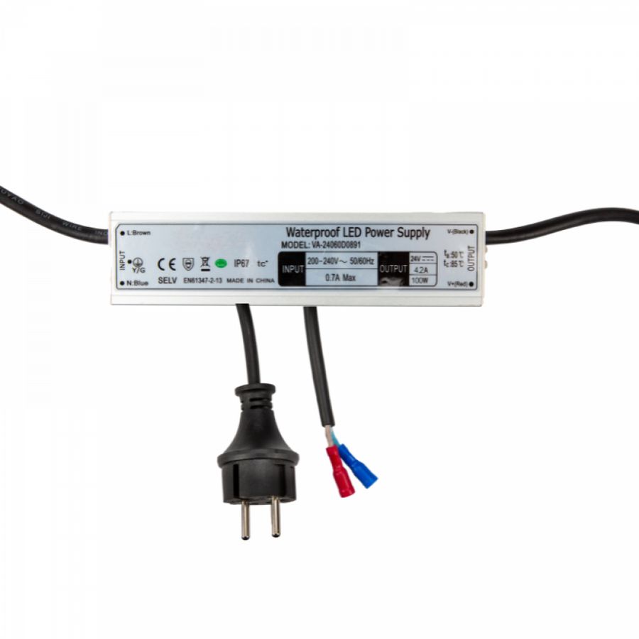 Voeding LED 24V 100W IP67 DC stekker