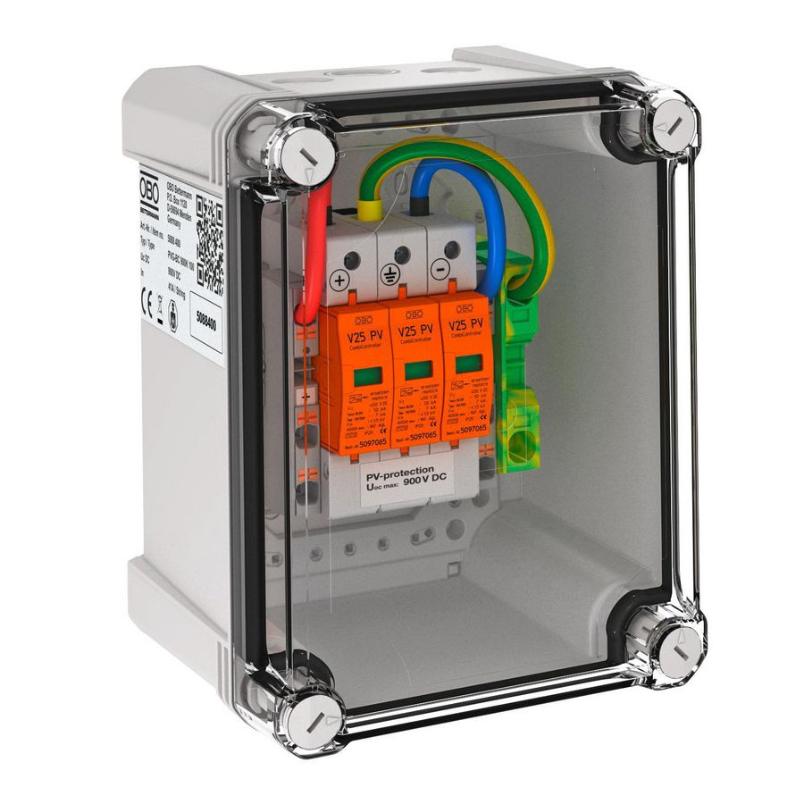 Fotovoltaische DC Stringbox 1 PV 1 WR-MPP 900V DC RAL7035