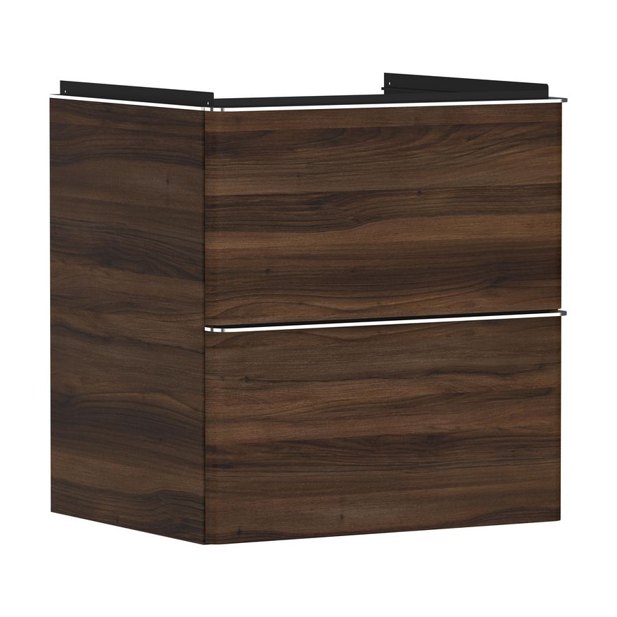 Onderkast Dark Walnut 580x475mm 2x la tbv wastafel greepkleur chroom Xelu Q 54026000