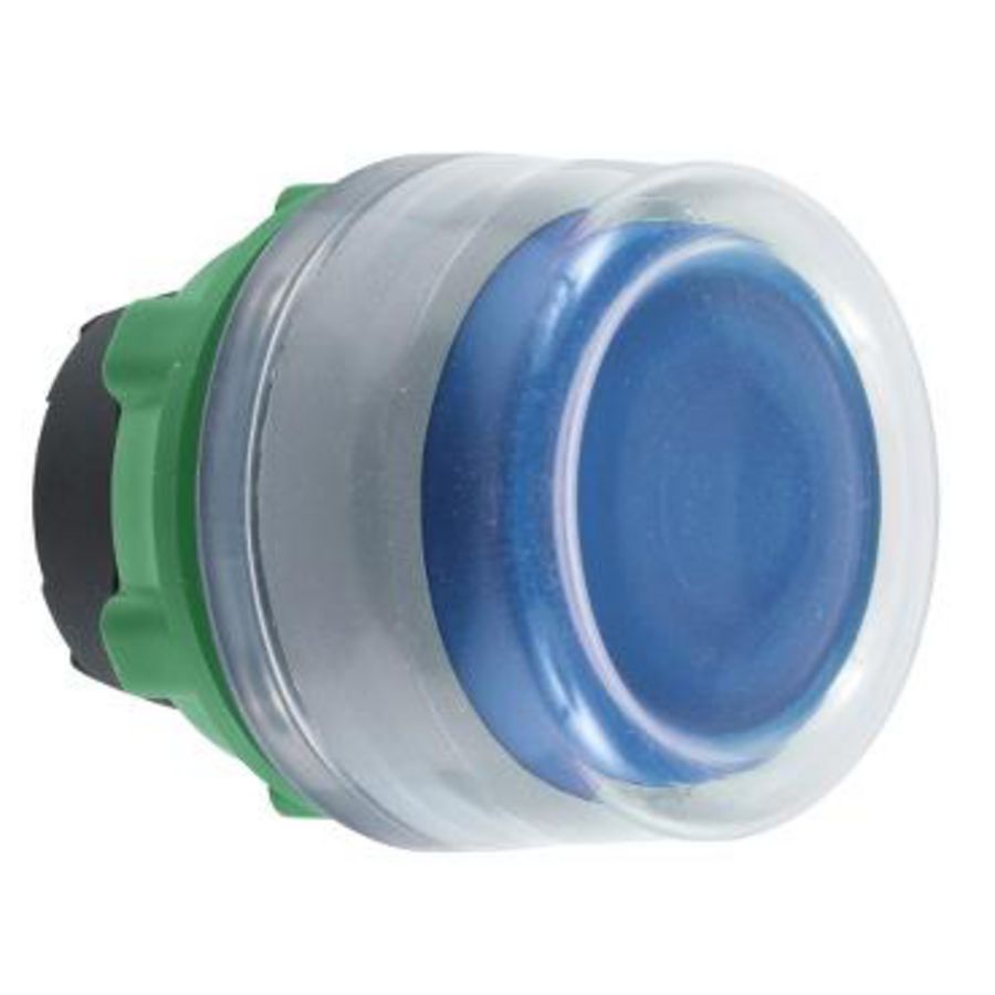 blue flush pushbutton head with clear boot cp grey