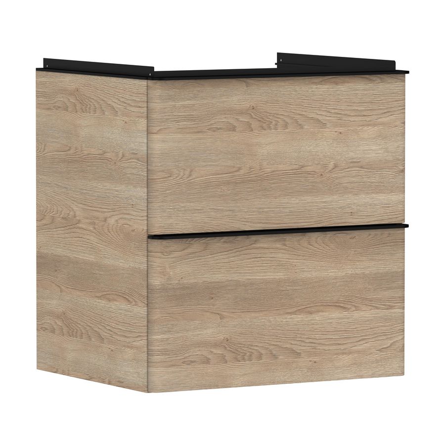 Onderkast Natural Oak 580x475mm 2x la tbv wastafel greepkleur mat zwart Xelu Q 54025670